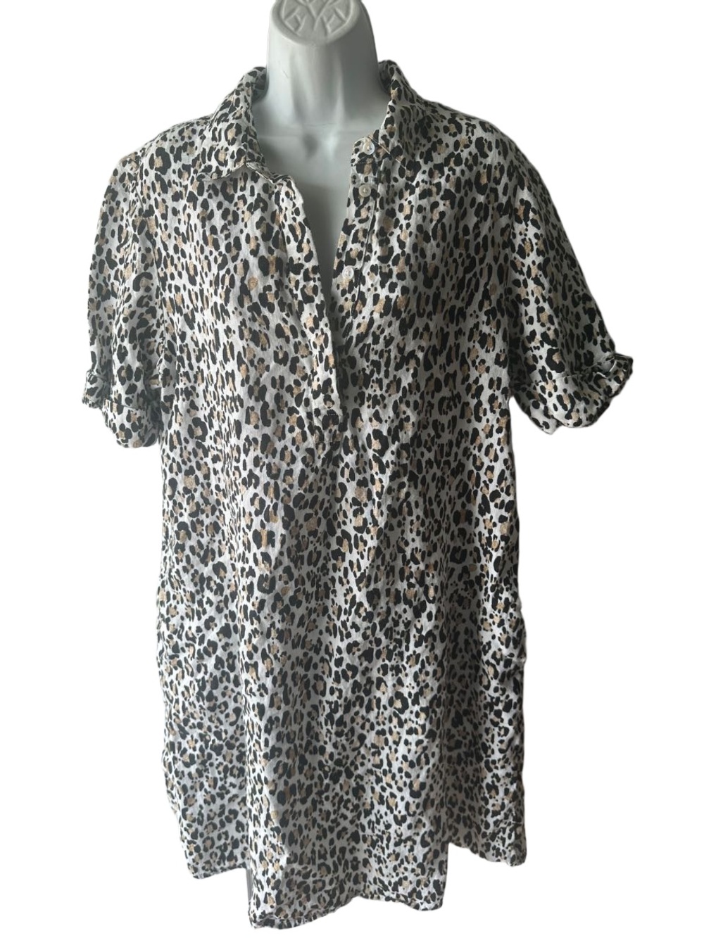Chico’s Leopard Print Linen Shirt Dress Size 12 (Chico's Size 2)
